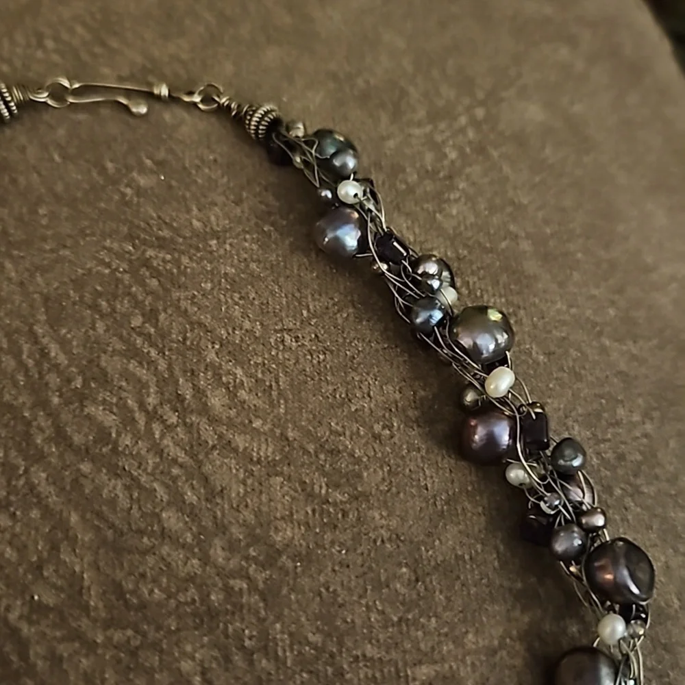 HANDMADE Purple Freshwater Pearl Wire Wrapped Cluster Necklace - Picture 5 of 7